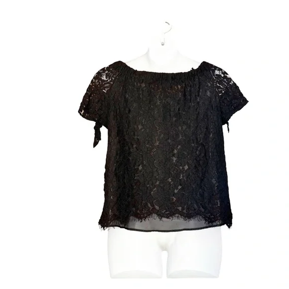 Lulu’s Ethereal View Black Lace Off-the-Shoulder Top size XL - Picture 8 of 10